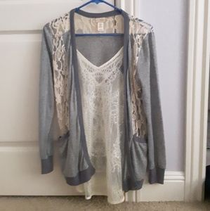 White BKE Tank and Grey Daytrip Cartigan